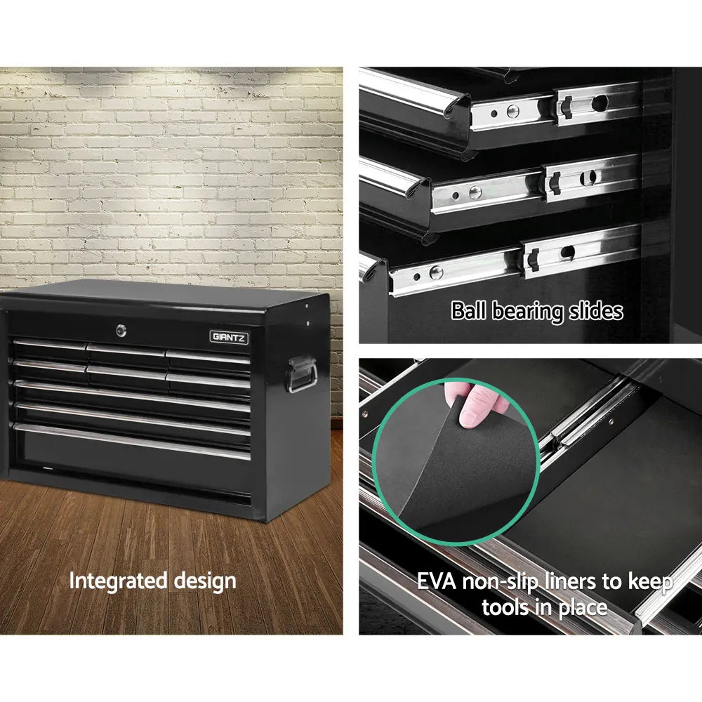 Giantz 9 Drawer Tool Box Cabinet Chest Toolbox Storage Garage Organiser Black - Image 3