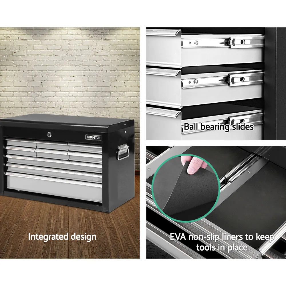 Giantz 9 Drawer Tool Box Cabinet Chest Toolbox Storage Garage Organiser Grey - Image 3