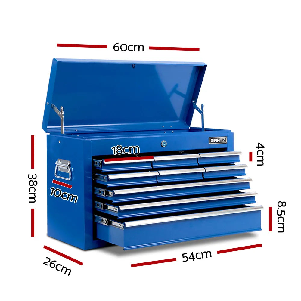 Giantz 9 Drawer Tool Box Cabinet Chest Toolbox Storage Garage Organiser Blue - Image 2