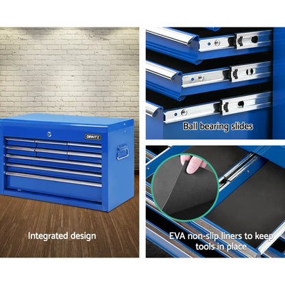 Giantz 9 Drawer Tool Box Cabinet Chest Toolbox Storage Garage Organiser Blue - Image 3
