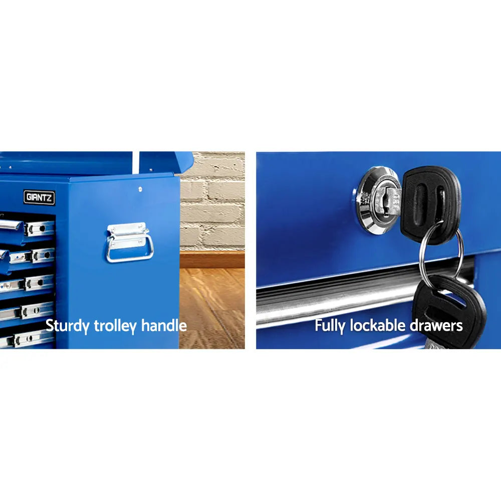 Giantz 9 Drawer Tool Box Cabinet Chest Toolbox Storage Garage Organiser Blue - Image 5