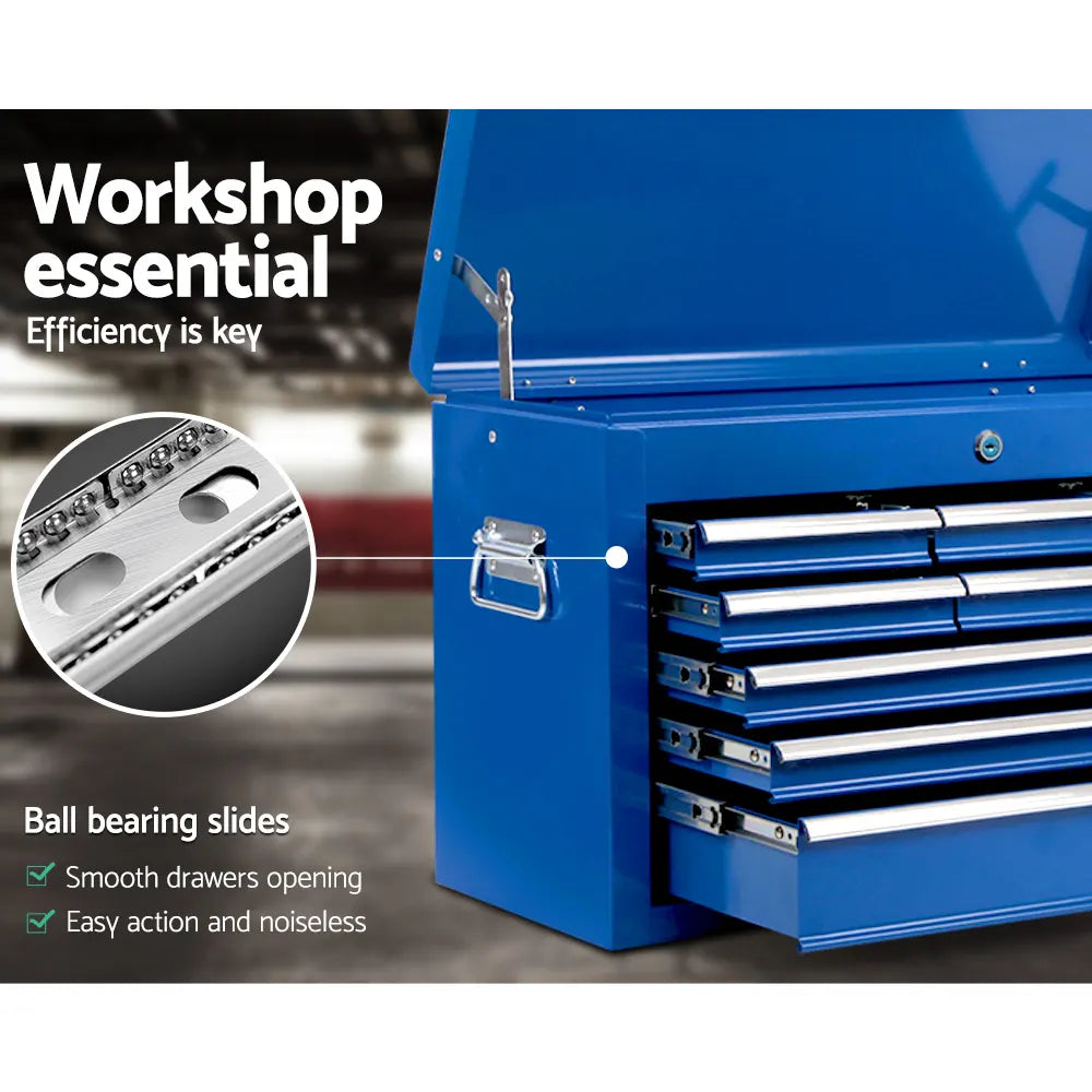 Giantz 9 Drawer Tool Box Cabinet Chest Toolbox Storage Garage Organiser Blue - Image 6