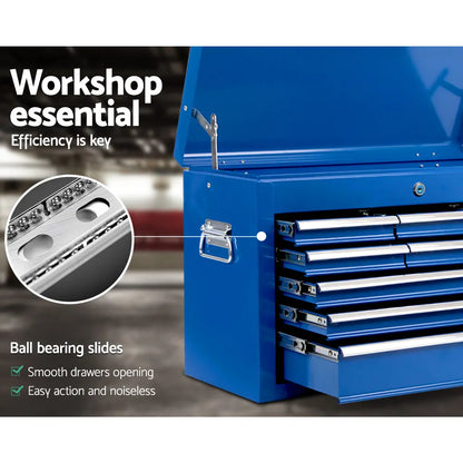 Giantz 9 Drawer Tool Box Cabinet Chest Toolbox Storage Garage Organiser Blue - Image 6