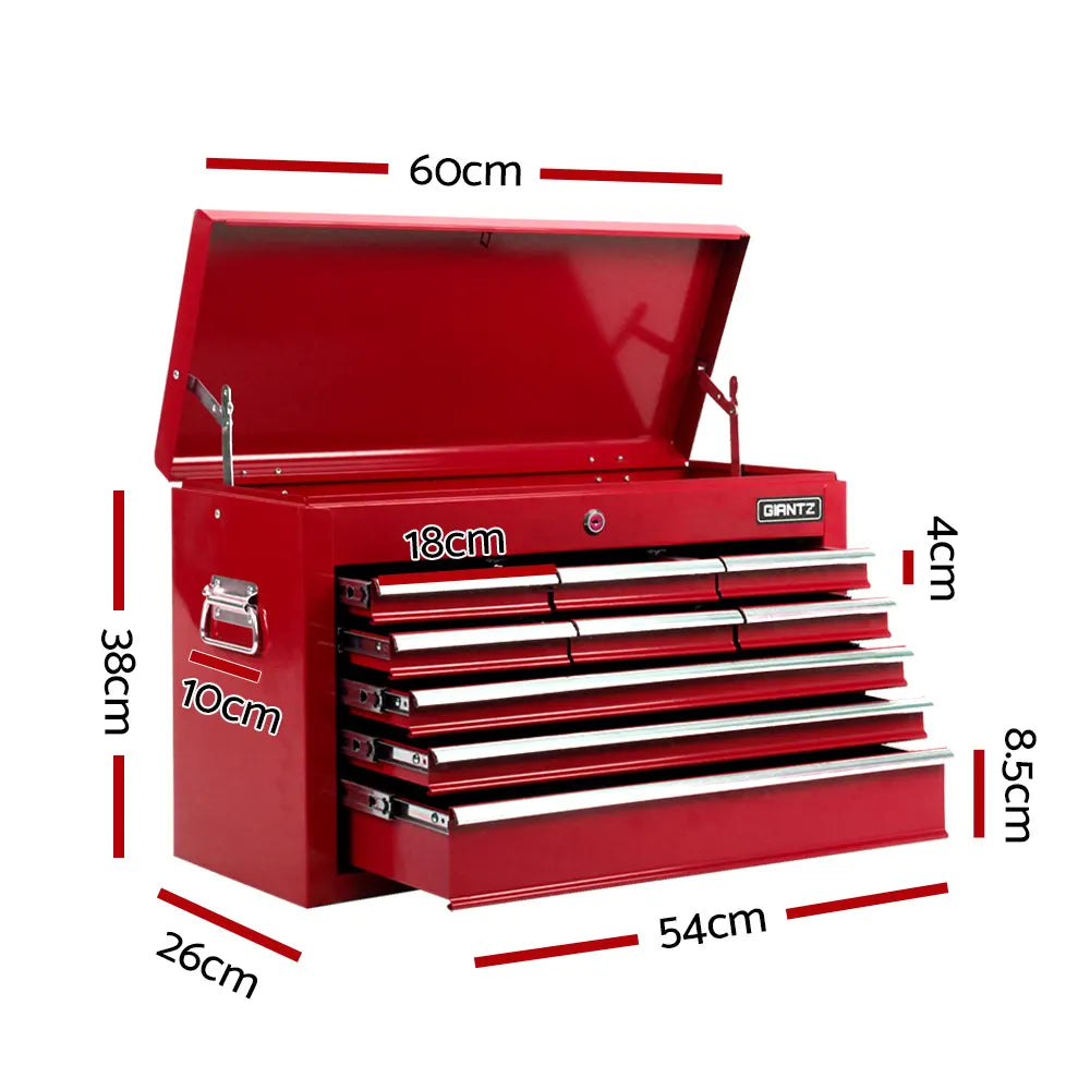 Giantz 9 Drawer Tool Box Cabinet Chest Toolbox Storage Garage Organiser Red - Image 2