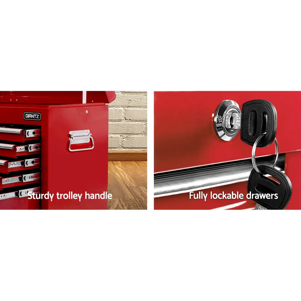 Giantz 9 Drawer Tool Box Cabinet Chest Toolbox Storage Garage Organiser Red - Image 5