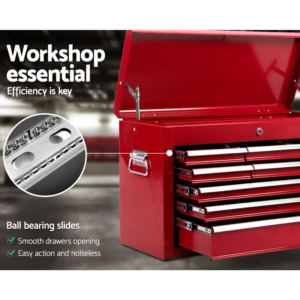Giantz 9 Drawer Tool Box Cabinet Chest Toolbox Storage Garage Organiser Red - Image 6