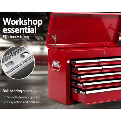 Giantz 9 Drawer Tool Box Cabinet Chest Toolbox Storage Garage Organiser Red - Image 6