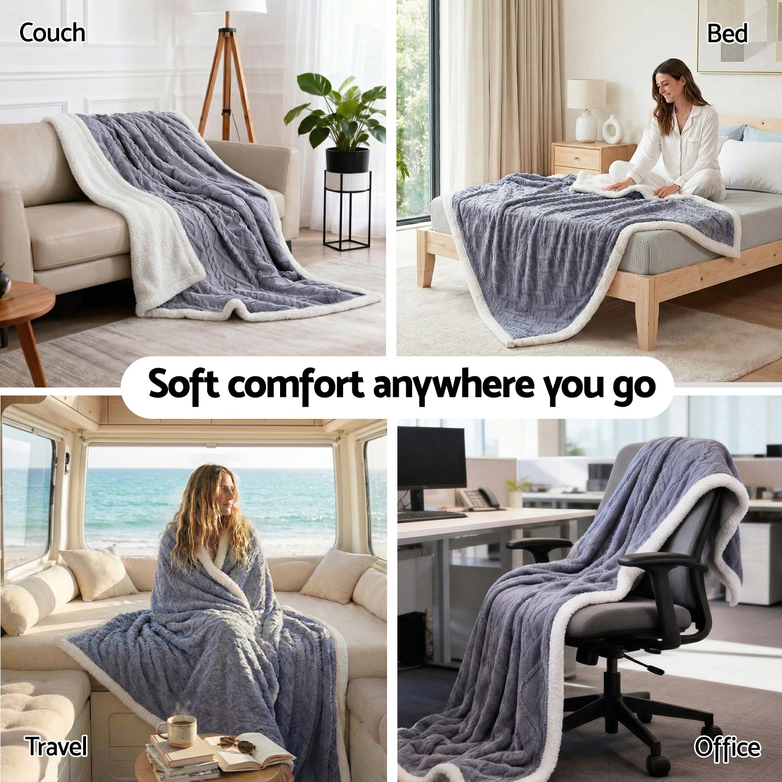 Giselle 152x203cm Throw Blanket Double-Sided Fleece Lightweight For Sofa Couch Bed Queen - Image 6