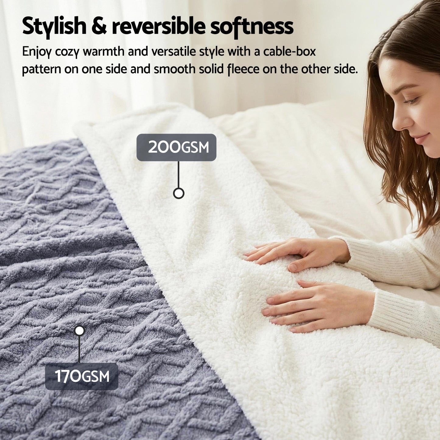 Giselle 152x203cm Throw Blanket Double-Sided Fleece Lightweight For Sofa Couch Bed Queen - Image 7