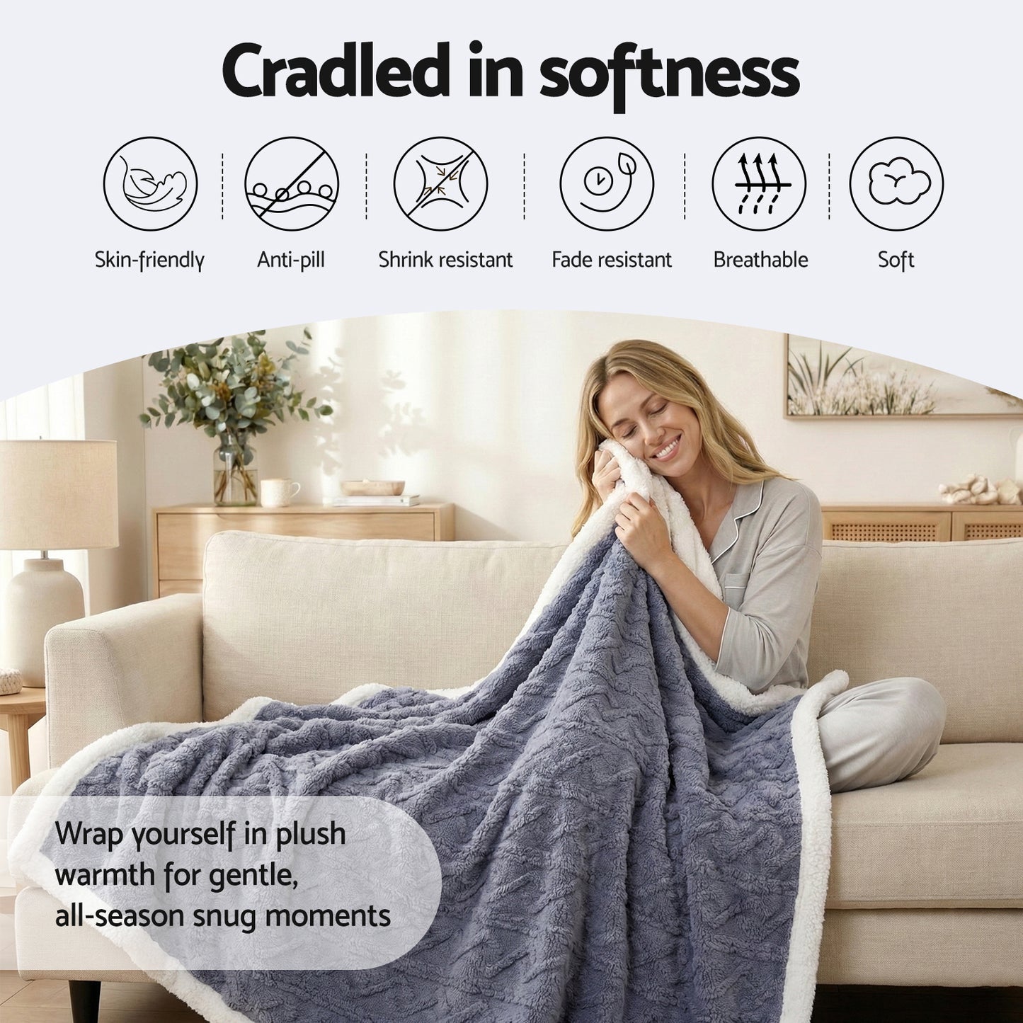 Giselle 203x230cm Throw Blanket Double-Sided Fleece Lightweight For Sofa Couch Bed - Image 5