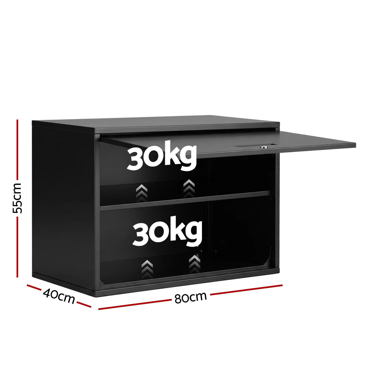 Giantz Wall Mount Steel Tool Cabinet Garage Storage Box Lockable Overhead Shelf Black - Image 2