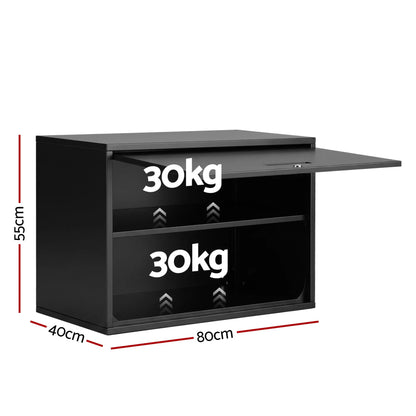 Giantz Wall Mount Steel Tool Cabinet Garage Storage Box Lockable Overhead Shelf Black - Image 2