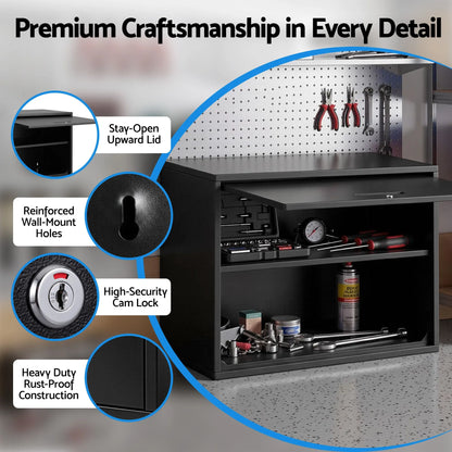 Giantz Wall Mount Steel Tool Cabinet Garage Storage Box Lockable Overhead Shelf Black - Image 3