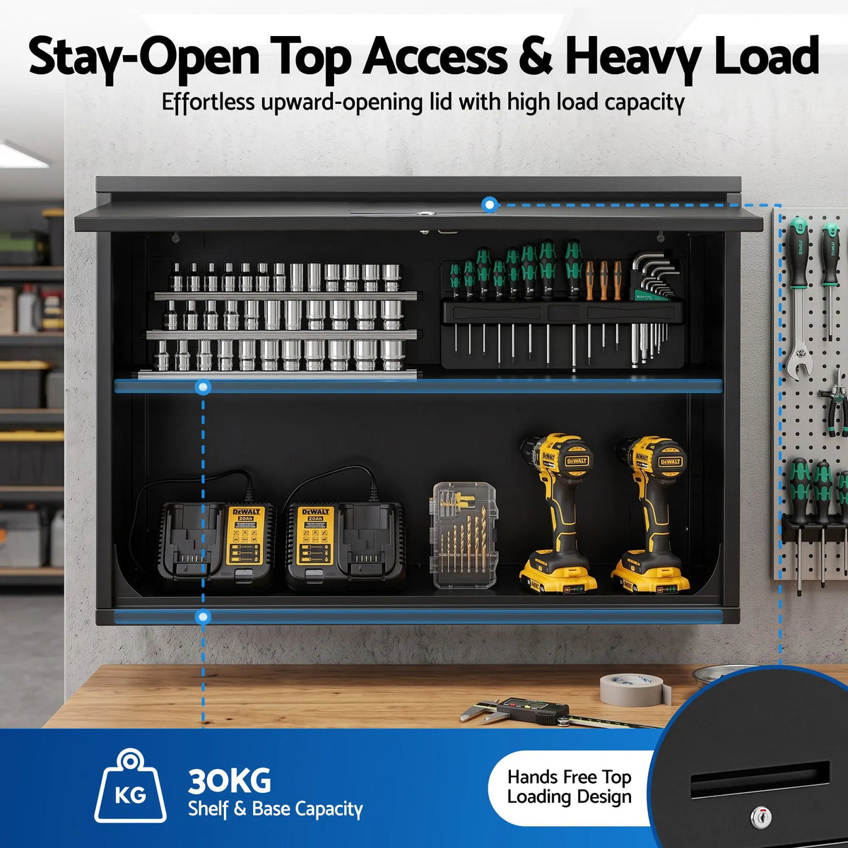 Giantz Wall Mount Steel Tool Cabinet Garage Storage Box Lockable Overhead Shelf Black - Image 4