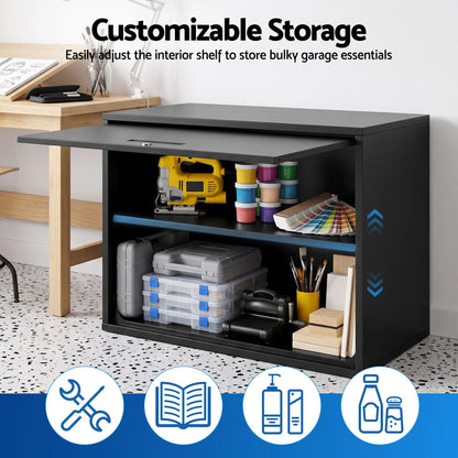 Giantz Wall Mount Steel Tool Cabinet Garage Storage Box Lockable Overhead Shelf Black - Image 5