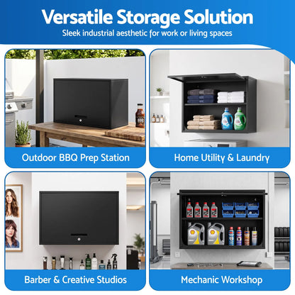 Giantz Wall Mount Steel Tool Cabinet Garage Storage Box Lockable Overhead Shelf Black - Image 7