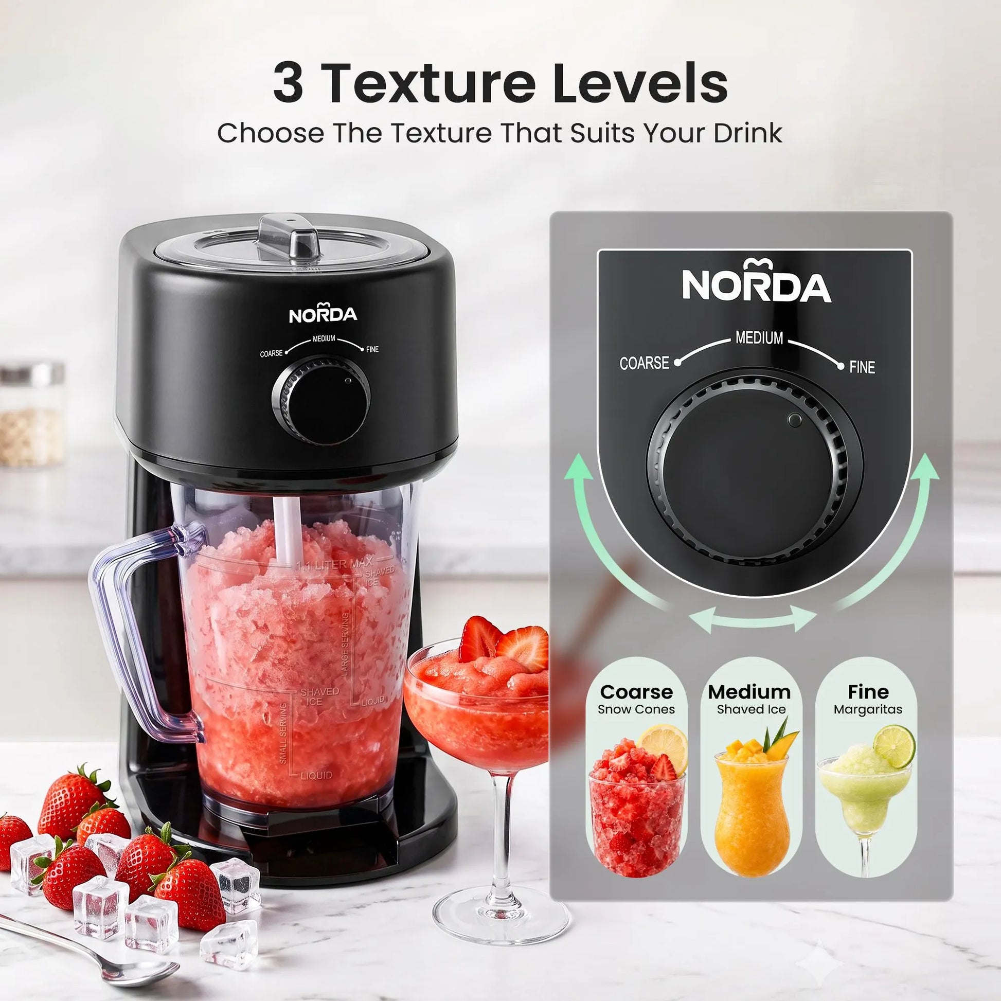 NORDA 1.1L Slushie Machine Shaved Ice Maker 3 Texture Levels Black - Image 5
