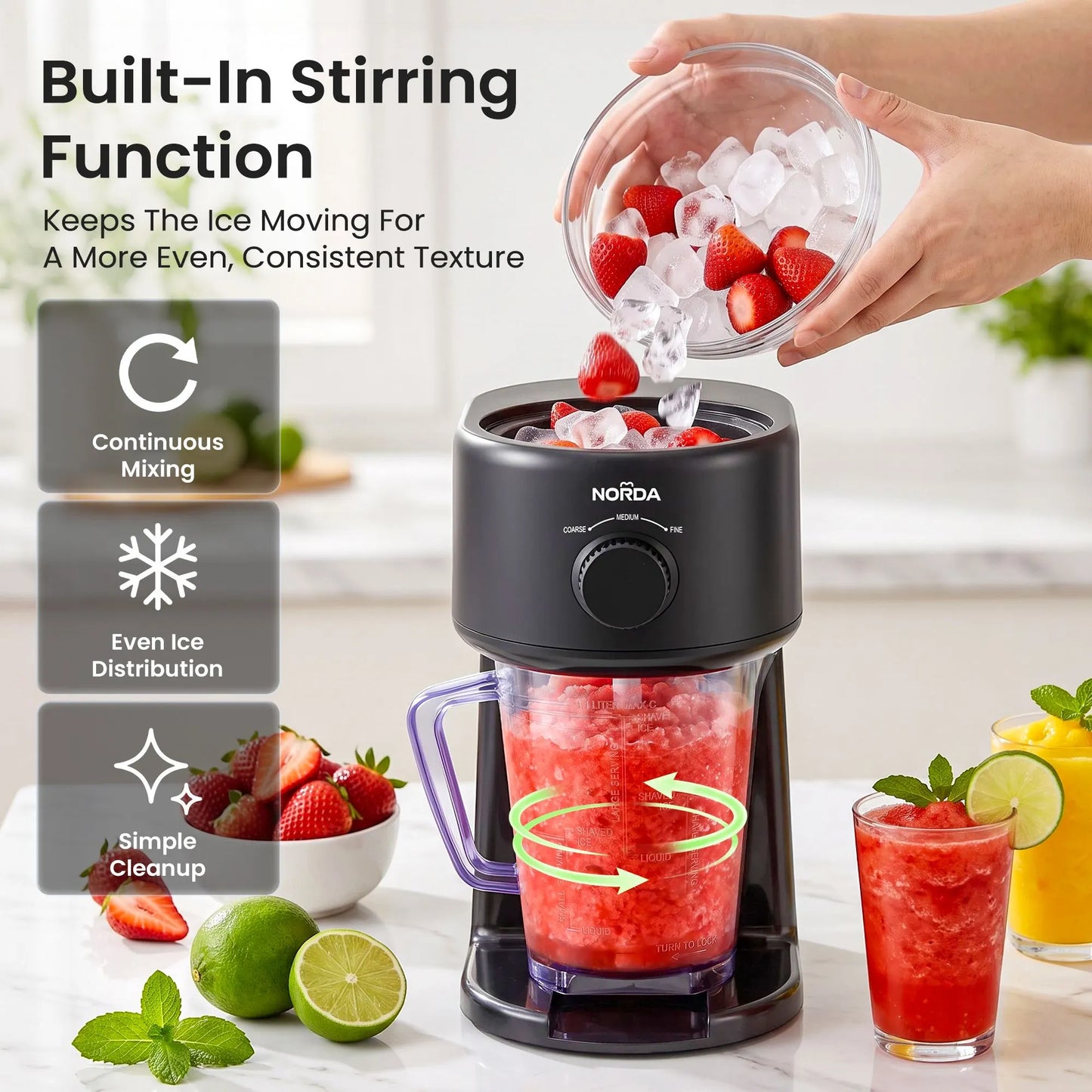 NORDA 1.1L Slushie Machine Shaved Ice Maker 3 Texture Levels Black - Image 6