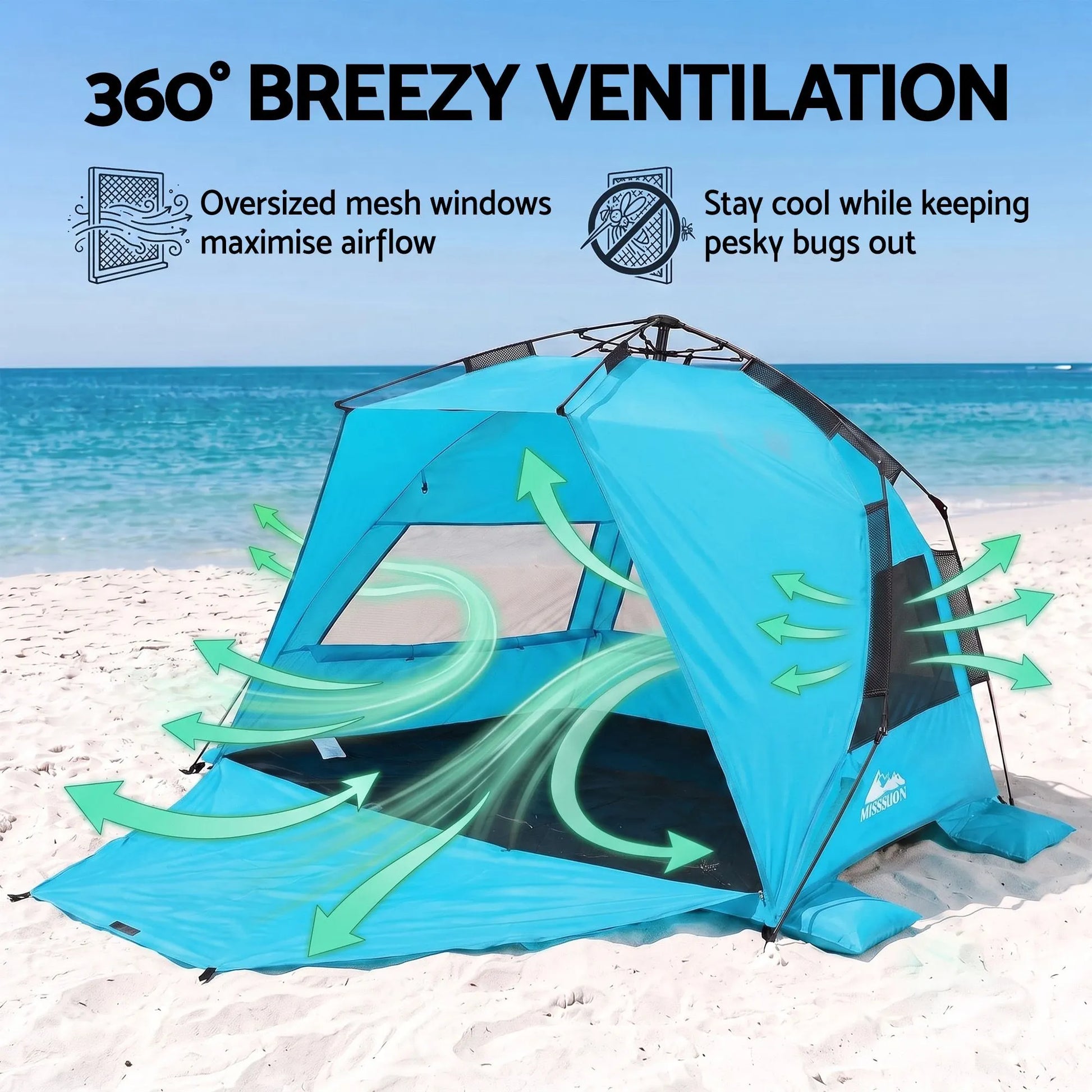 Weisshorn Beach Tent 3-4 Person Pop Up Sun Shade UPF 50 Automatic Outdoor Blue - Image 5