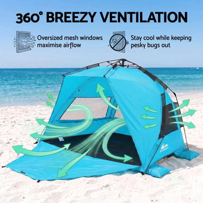 Weisshorn Beach Tent 3-4 Person Pop Up Sun Shade UPF 50 Automatic Outdoor Blue - Image 5