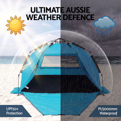 Weisshorn Beach Tent 3-4 Person Pop Up Sun Shade UPF 50 Automatic Outdoor Blue - Image 6