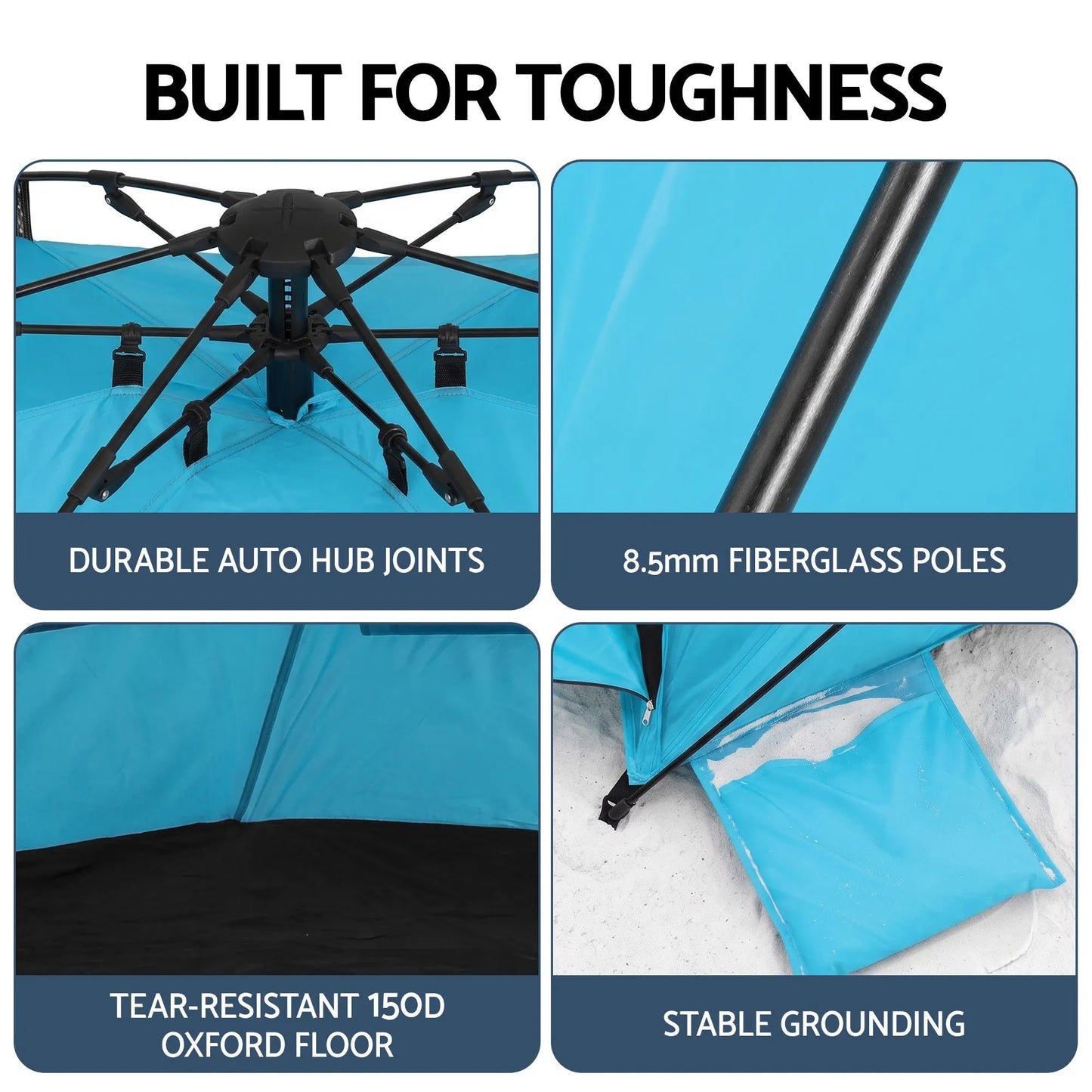 Weisshorn Beach Tent 3-4 Person Pop Up Sun Shade UPF 50 Automatic Outdoor Blue - Image 7