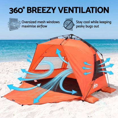 Weisshorn Beach Tent 3-4 Person Pop Up Sun Shade UPF 50 Automatic Outdoor Orange - Image 5