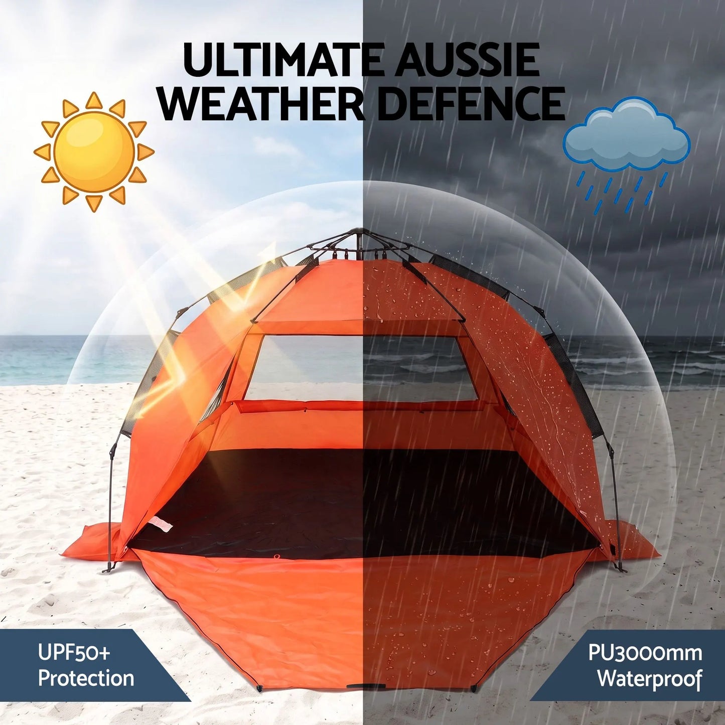 Weisshorn Beach Tent 3-4 Person Pop Up Sun Shade UPF 50 Automatic Outdoor Orange - Image 6