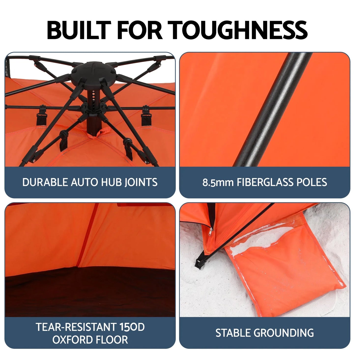 Weisshorn Beach Tent 3-4 Person Pop Up Sun Shade UPF 50 Automatic Outdoor Orange - Image 7