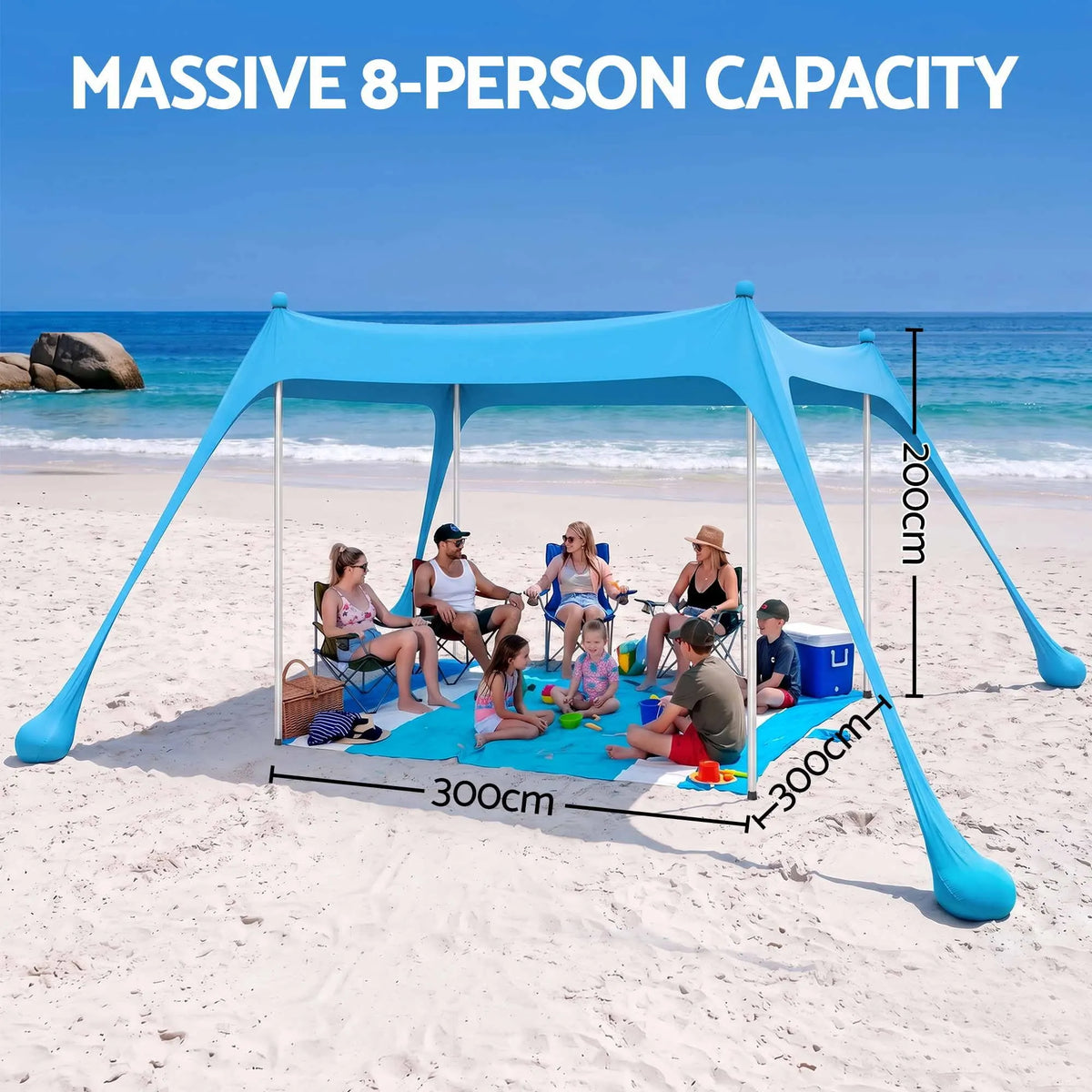 Weisshorn Beach Tent Sun Shelter UPF 50+ Shade 3x3m for 8 Person Outdoor - Image 3