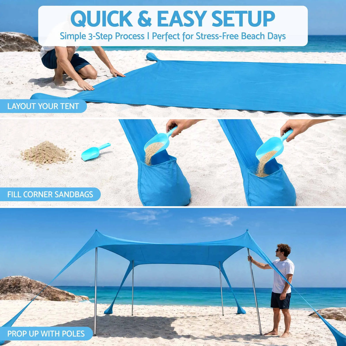 Weisshorn Beach Tent Sun Shelter UPF 50+ Shade 3x3m for 8 Person Outdoor - Image 6