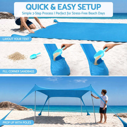 Weisshorn Beach Tent Sun Shelter UPF 50+ Shade 3x3m for 8 Person Outdoor - Image 6