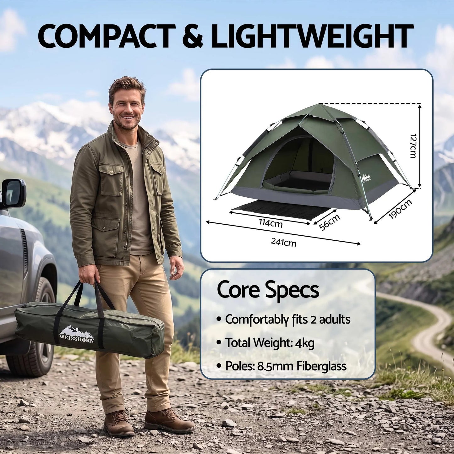 Weisshorn 2 Person Camping Tent Automatic Pop Up Water Repellent Shade Outdoor - Image 2