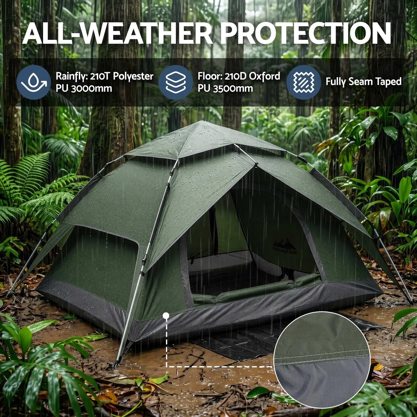 Weisshorn 2 Person Camping Tent Automatic Pop Up Water Repellent Shade Outdoor - Image 3
