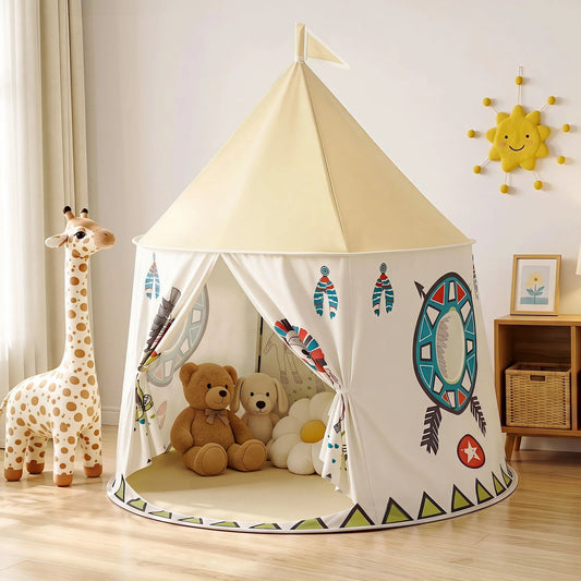 Keezi Kids Play Tent Playhouse Castle with Window Flag Carry Bag 115cmx115cm