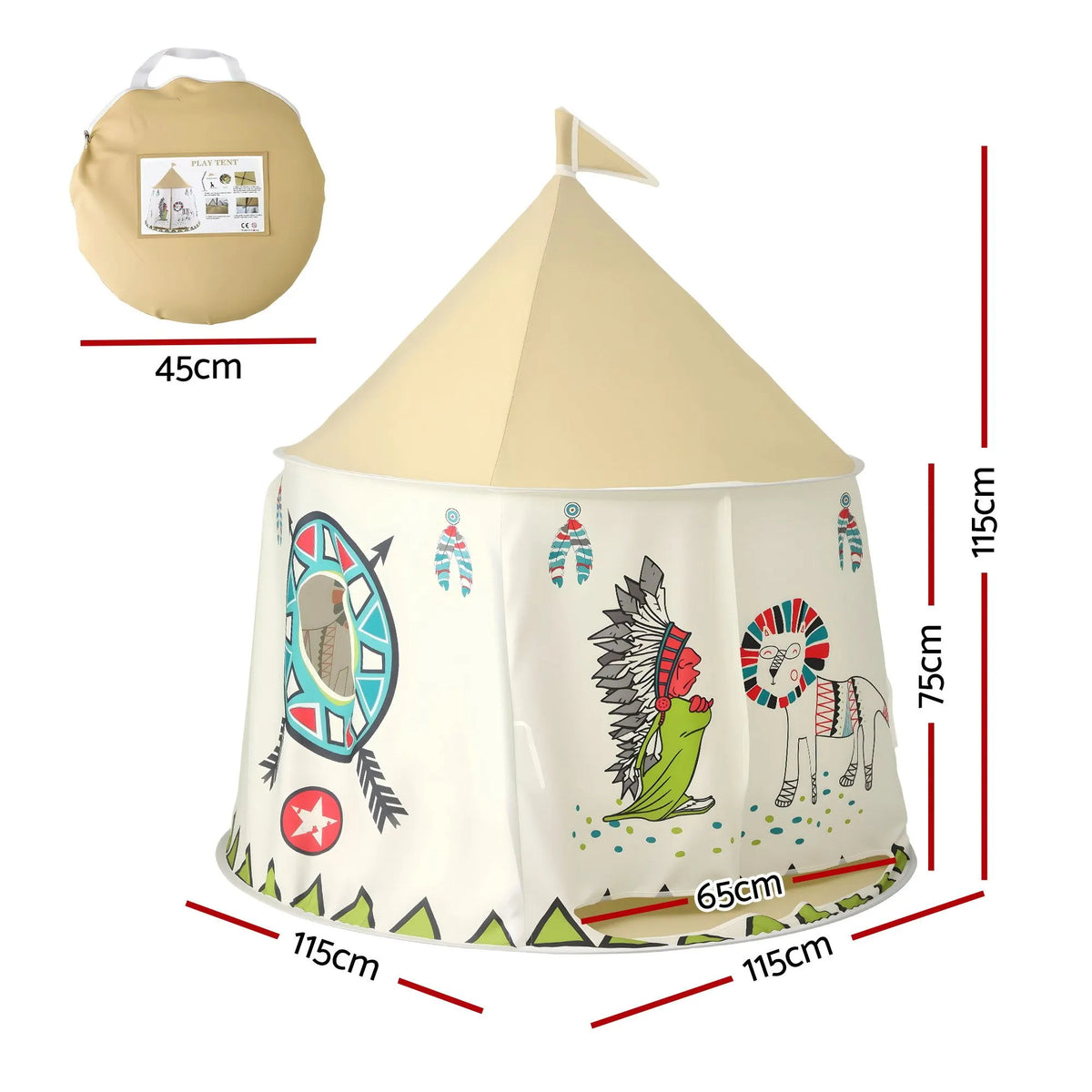 Keezi Kids Play Tent Playhouse Castle with Window Flag Carry Bag 115cmx115cm - Image 2
