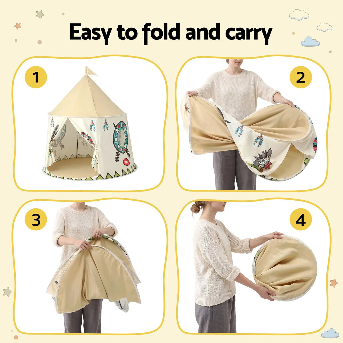Keezi Kids Play Tent Playhouse Castle with Window Flag Carry Bag 115cmx115cm - Image 7