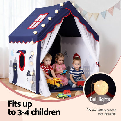 Keezi Kids Play Tent Playhouse Castle with Floor Mat String Ball Light 134X103CM - Image 5
