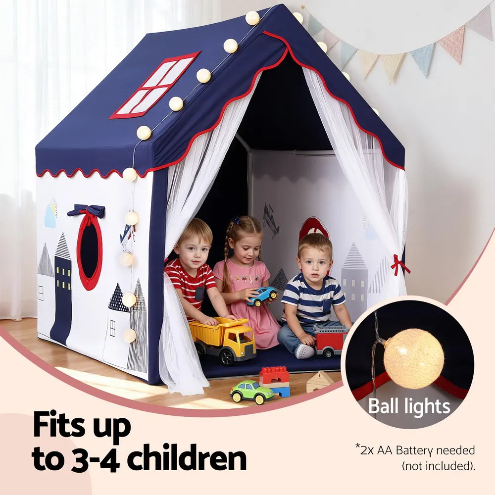 Keezi Kids Play Tent Playhouse Castle with Floor Mat String Ball Light 134X103CM - Image 5
