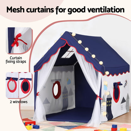 Keezi Kids Play Tent Playhouse Castle with Floor Mat String Ball Light 134X103CM - Image 6