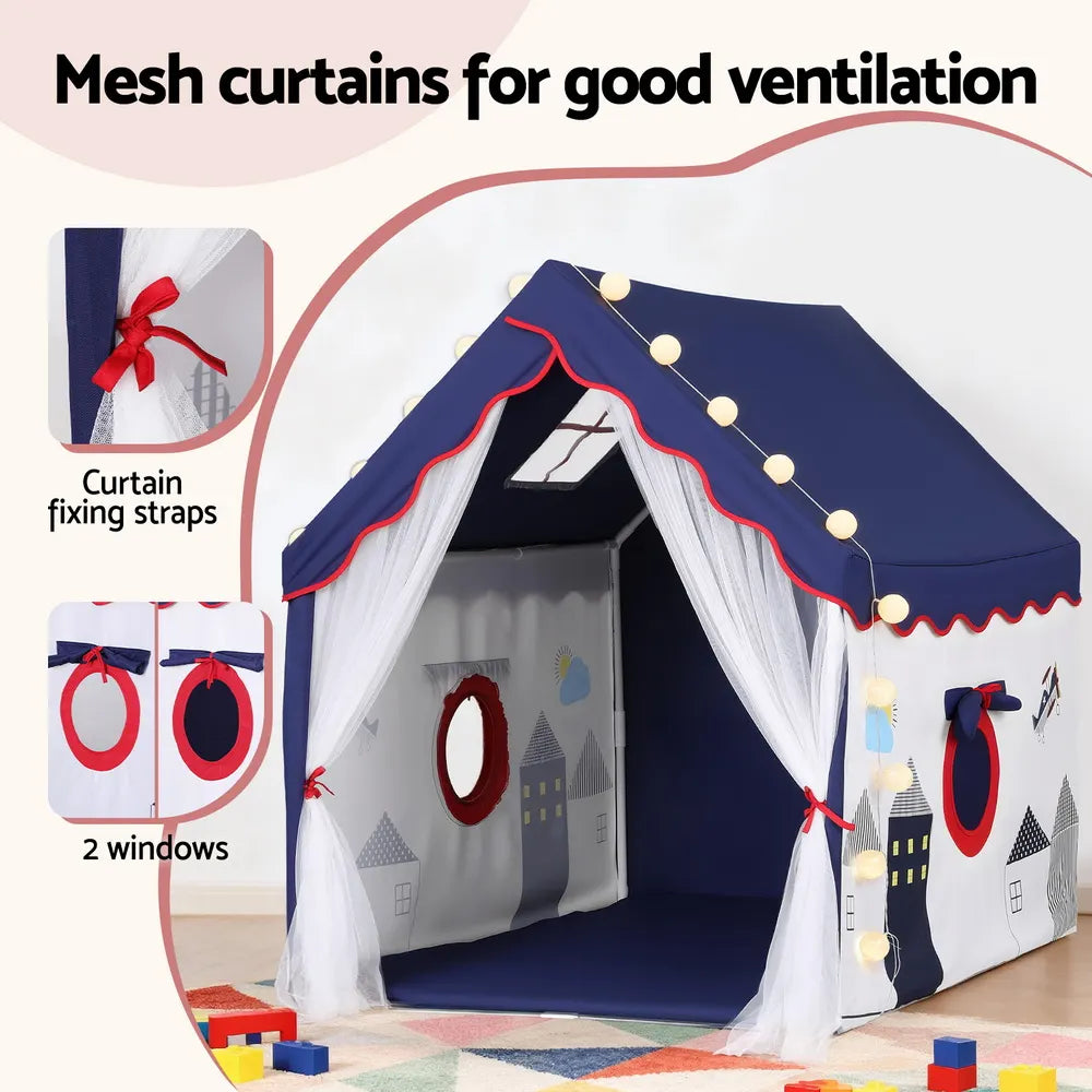 Keezi Kids Play Tent Playhouse Castle with Floor Mat String Ball Light 134X103CM - Image 6