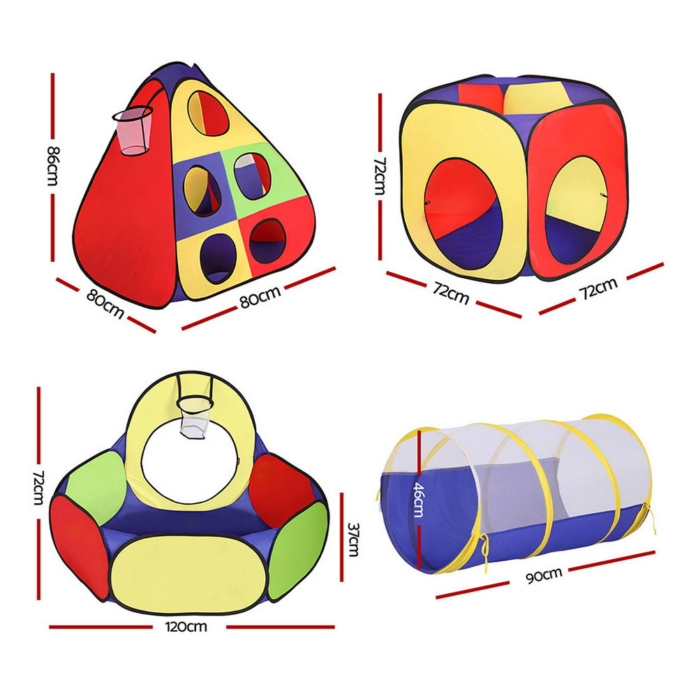 Keezi Kids Play Tent Pop Up Teepee Playhouse Ball Pit Crawl Tunnel Basketball Hoop - Image 2