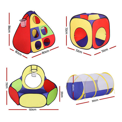 Keezi Kids Play Tent Pop Up Teepee Playhouse Ball Pit Crawl Tunnel Basketball Hoop - Image 2