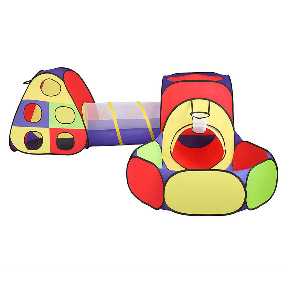 Keezi Kids Play Tent Pop Up Teepee Playhouse Ball Pit Crawl Tunnel Basketball Hoop - Image 3