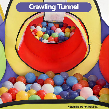 Keezi Kids Play Tent Pop Up Teepee Playhouse Ball Pit Crawl Tunnel Basketball Hoop - Image 6