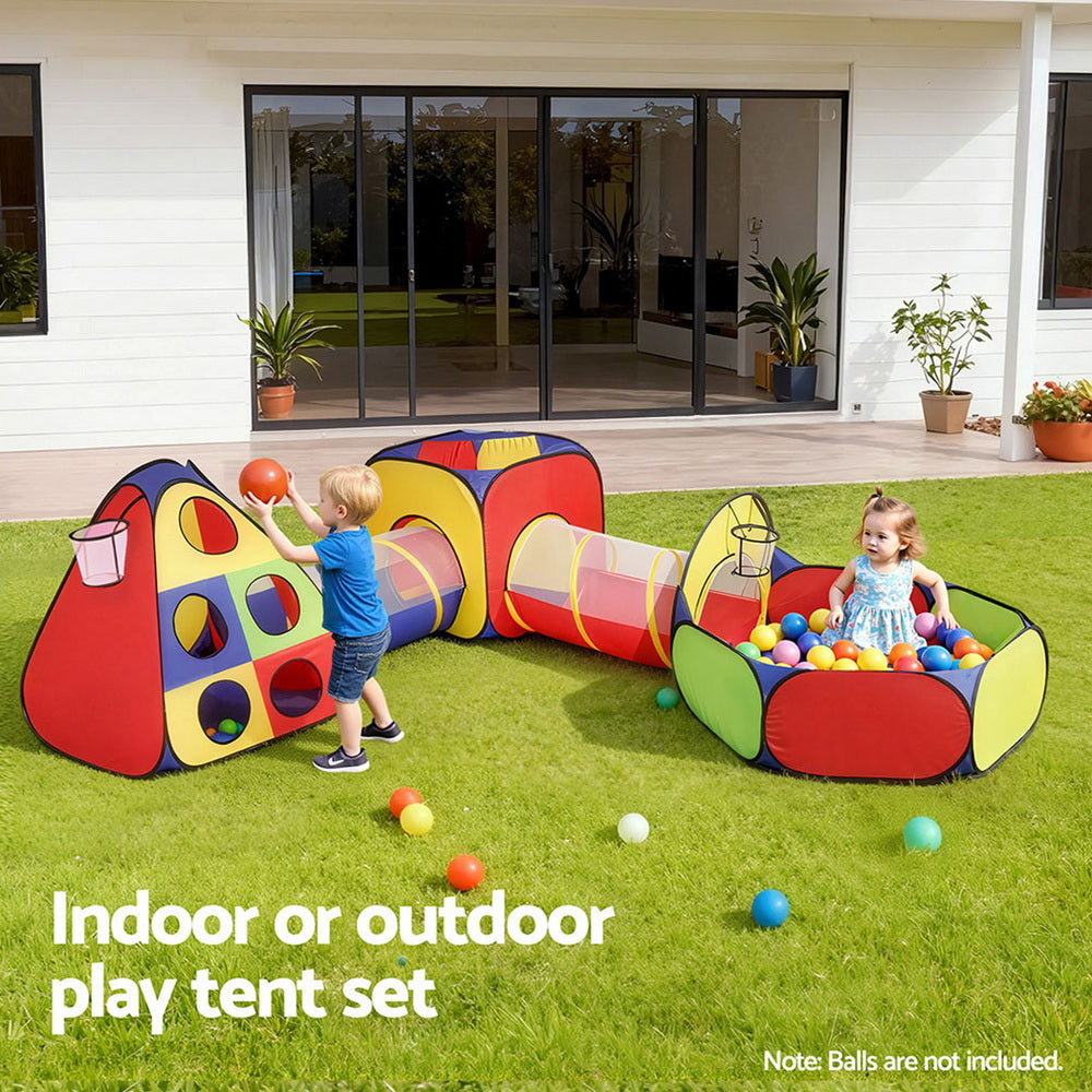 Keezi Kids Play Tent Pop Up Teepee Playhouse Ball Pit Crawl Tunnel Basketball Hoop - Image 8