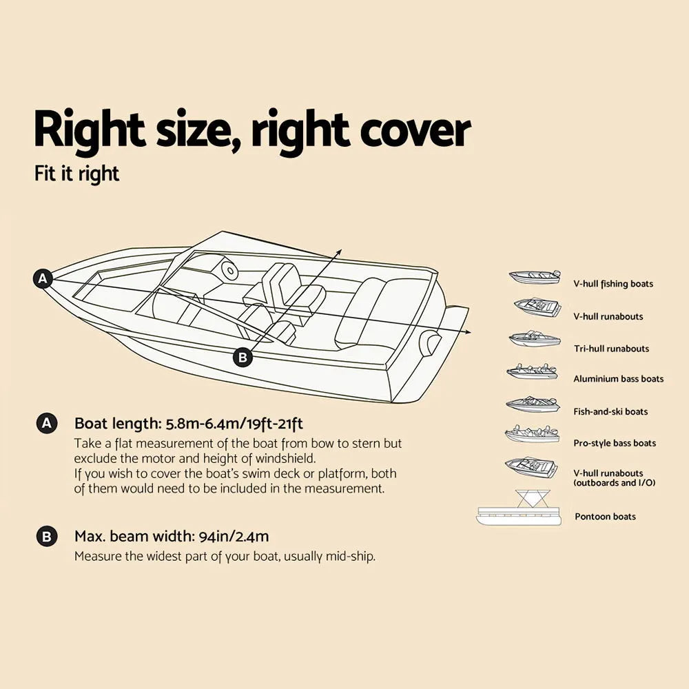 Seamanship Boat Cover 19-21ft Trailerable Jumbo Marine Grade Heavy Duty Grey - Image 2