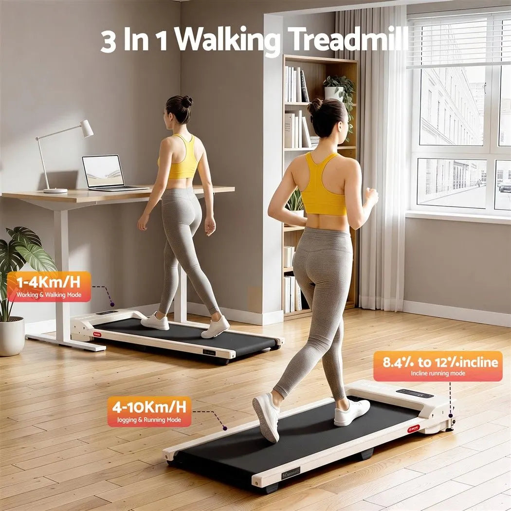 Everfit 3 in 1 Walking Pad Treadmill 12% Incline Under Desk Treadmills for Home Gym With 38cm Wide Belt Beige - Image 5