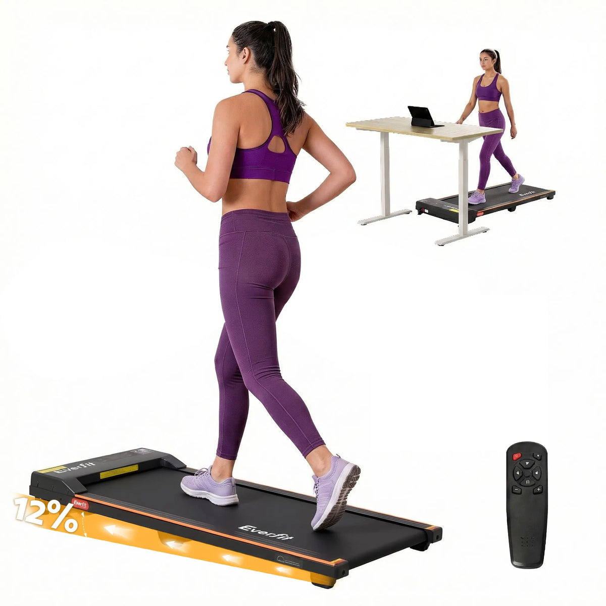 Everfit 3 in 1 Walking Pad Treadmill 12% Incline Under Desk Treadmills for Home Gym With 38cm Wide Belt