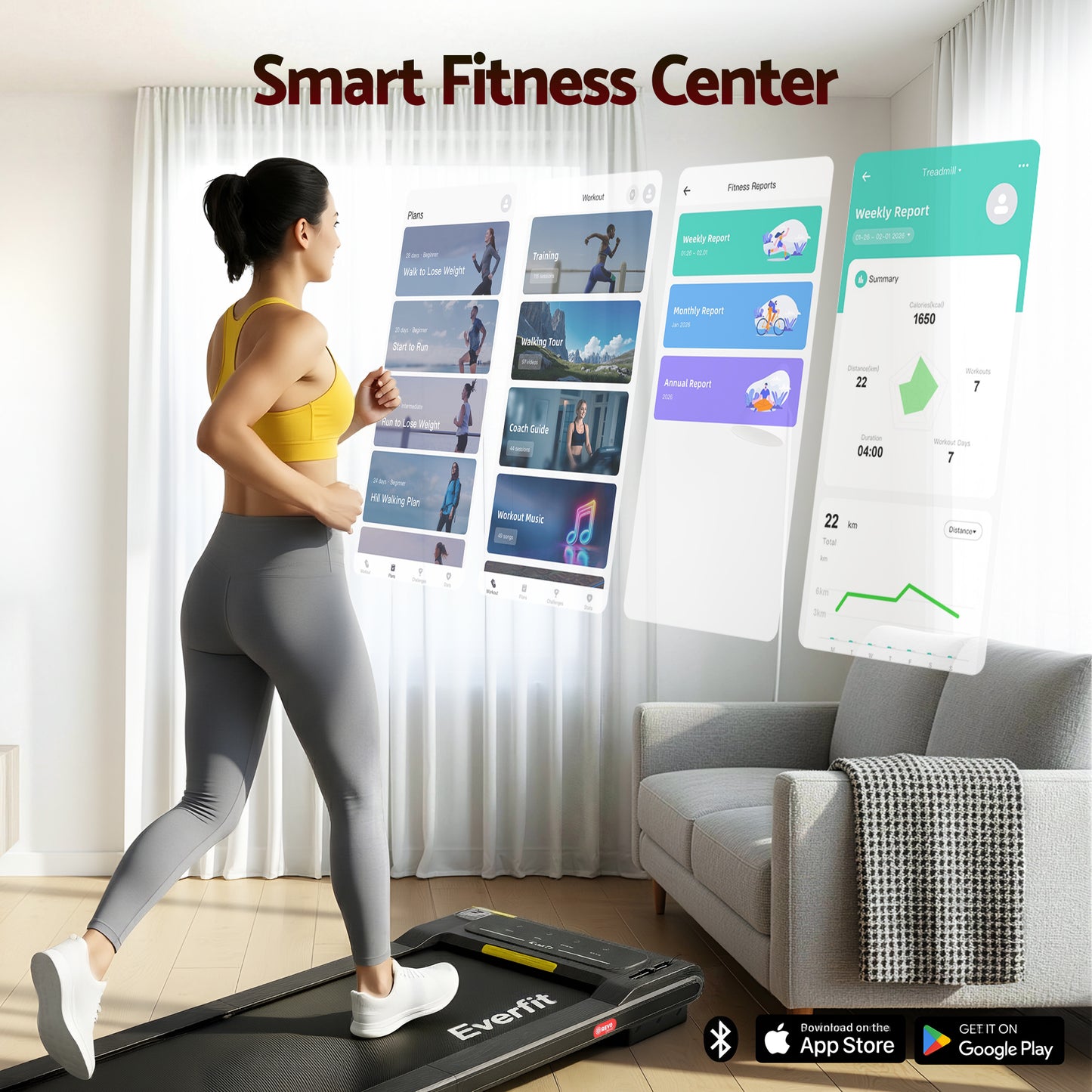 Everfit Walking Pad Treadmill 2 in 1 Foldable Under Desk for Home Gym With 38cm Belt With APP - Image 5